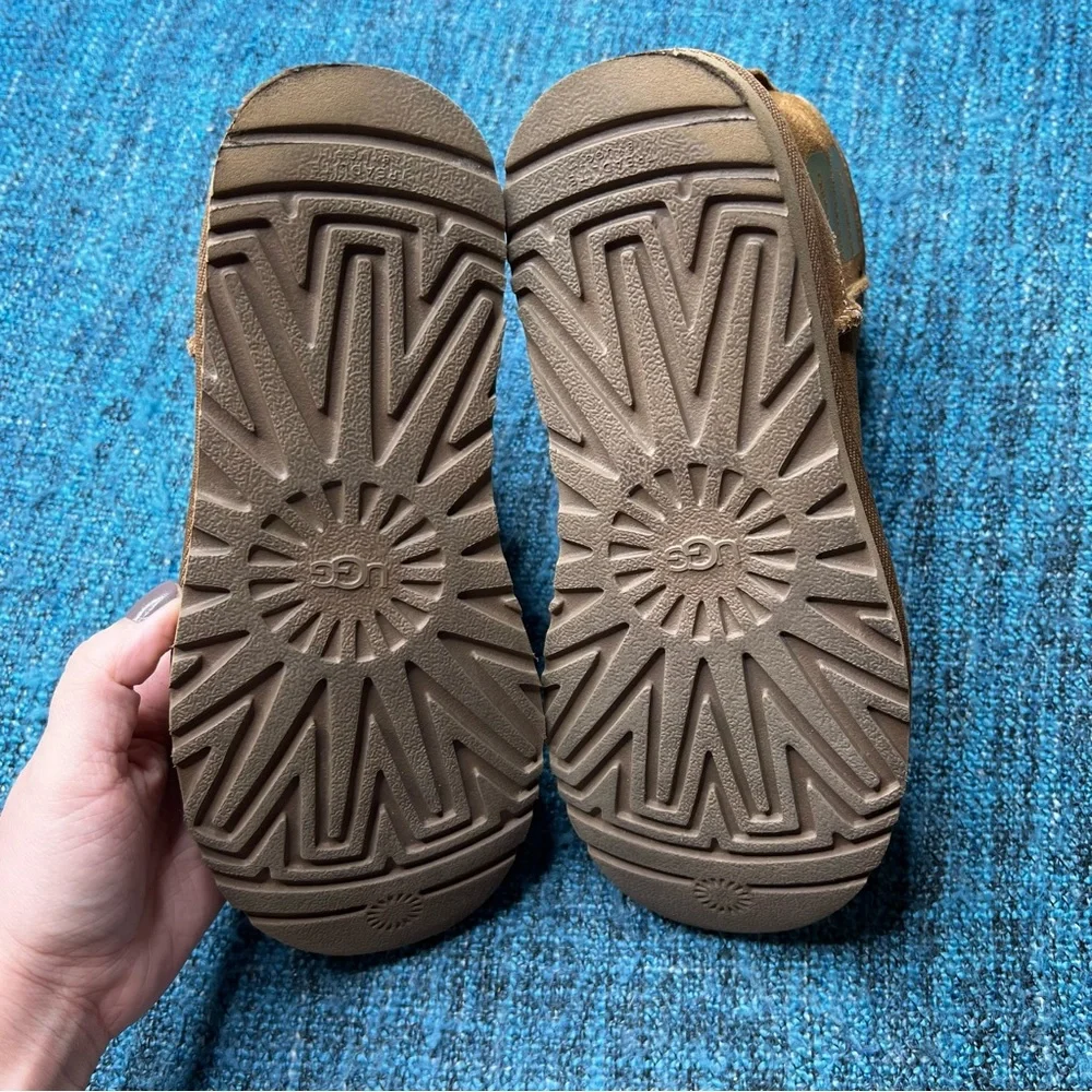 UGG Classic Mini Rubber Logo Fleece Lined Booties in Chestnut Brown Women's 5